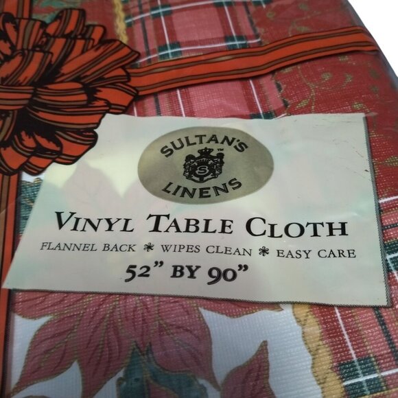 POINSETTIA CHRISTMAS 52 X 90 VINYL TABLECLOTH "SULTAN'S LINENS" VINTAGE NEW - Picture 6 of 7